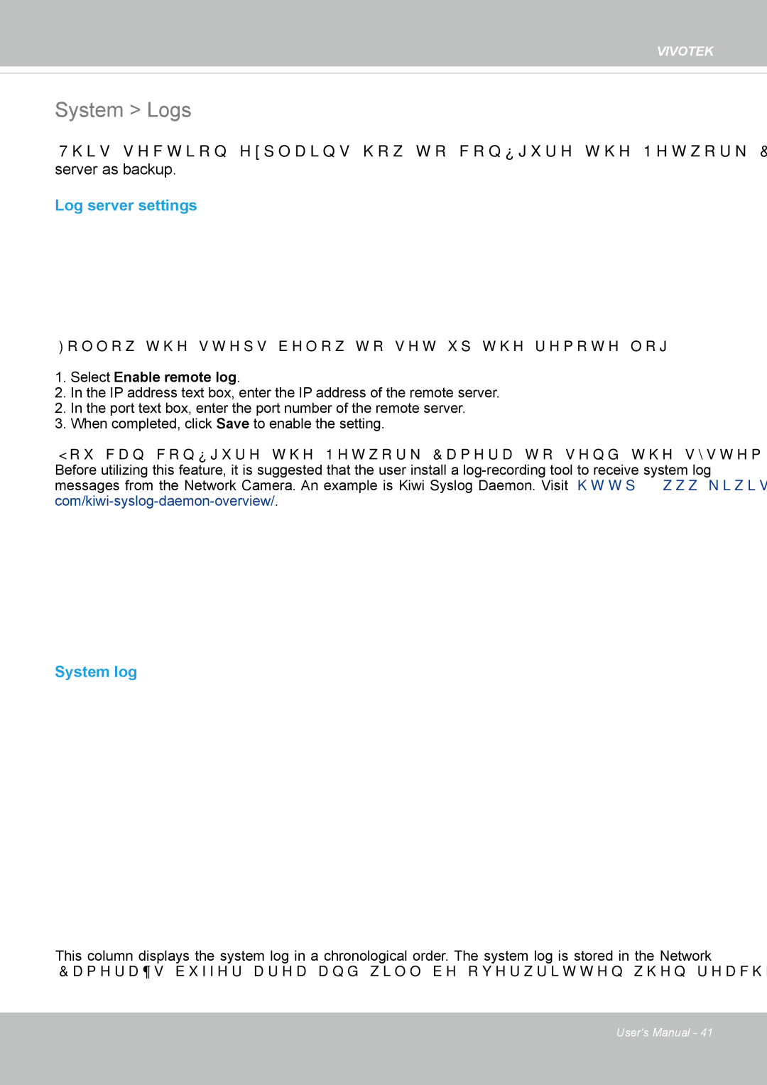 Vivotek IP8355EH user manual System Logs, Log server settings, System log 
