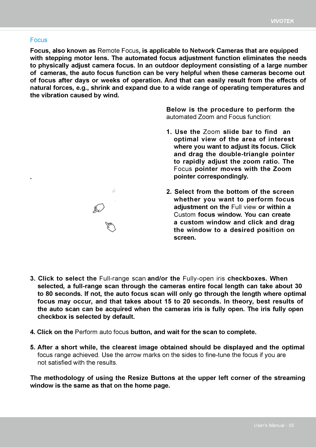 Vivotek IP8355EH user manual Focus 