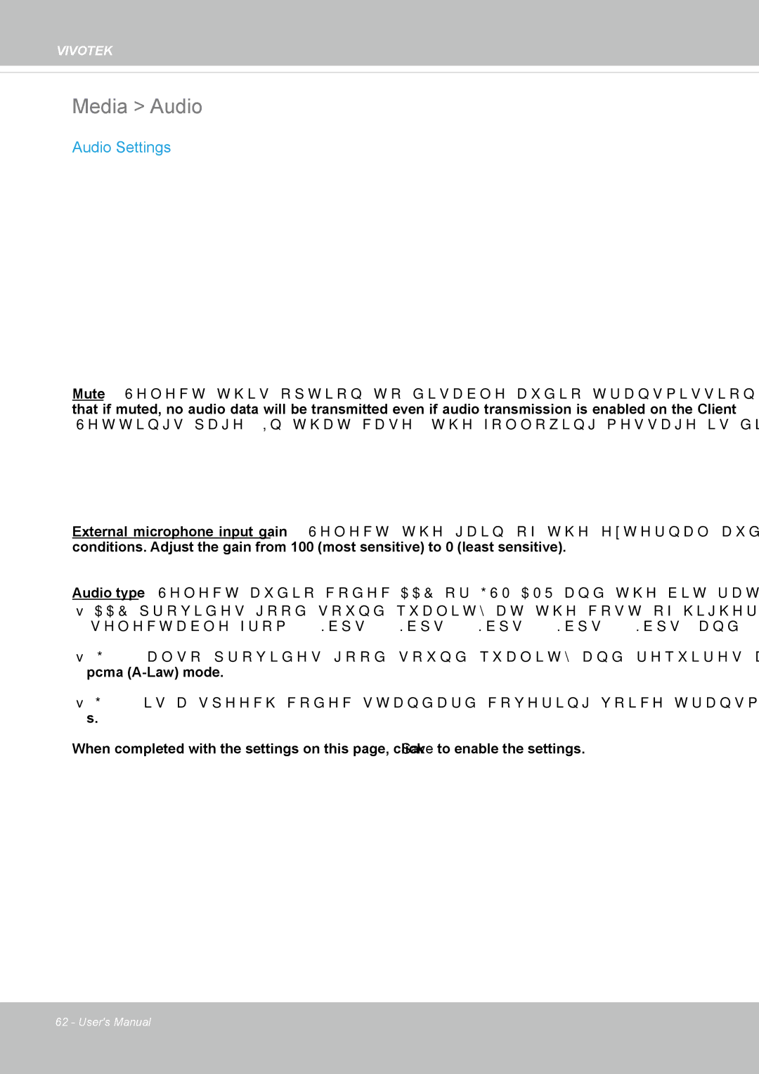 Vivotek IP8355EH user manual Media Audio, Audio Settings 