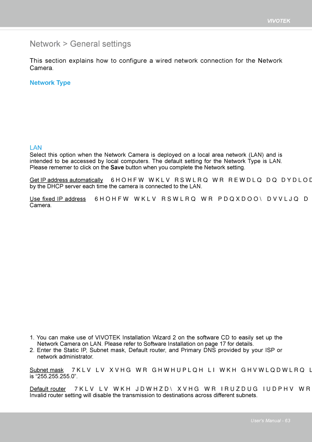 Vivotek IP8355EH user manual Network General settings, Network Type 