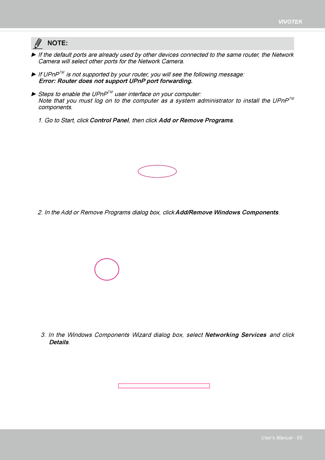 Vivotek IP8355EH user manual Error Router does not support UPnP port forwarding 