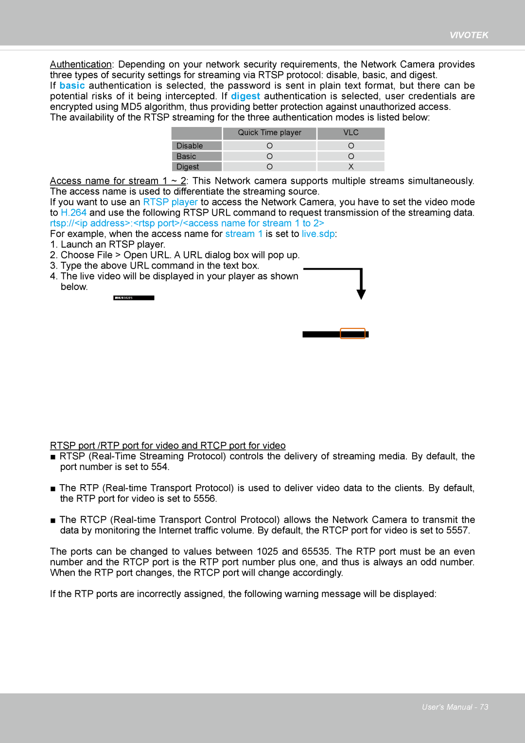 Vivotek IP8355EH user manual Vlc 