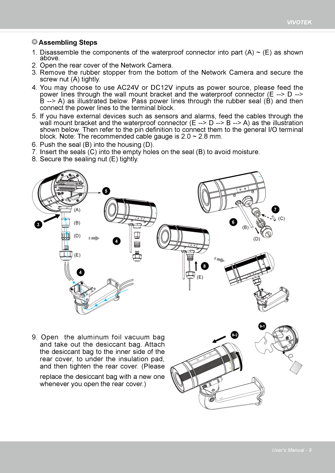 Vivotek IP8355EH user manual Assembling Steps 