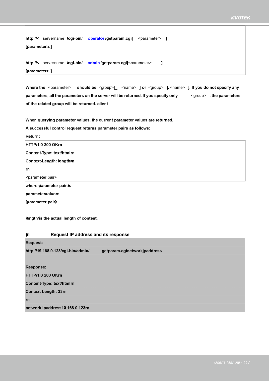 Vivotek IP8361 user manual Example Request IP address and its response 