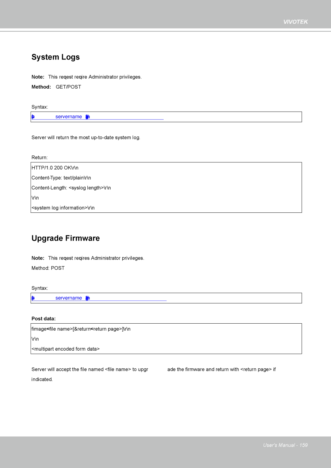 Vivotek IP8361 user manual System Logs, Upgrade Firmware 