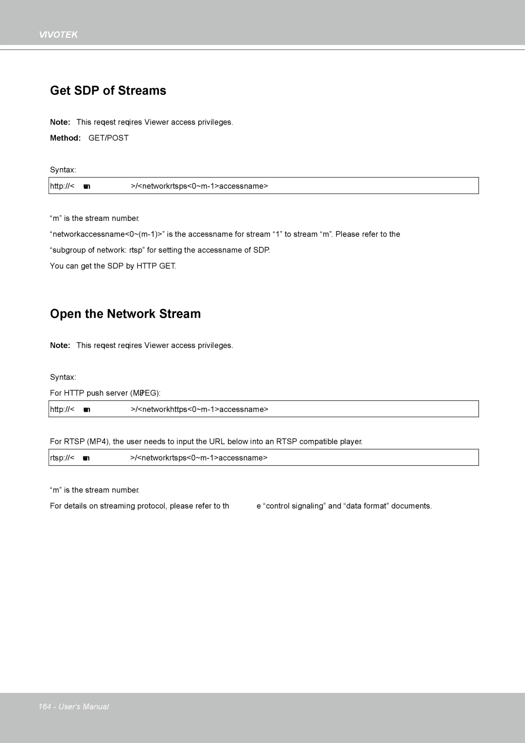 Vivotek IP8361 user manual Get SDP of Streams, Open the Network Stream 