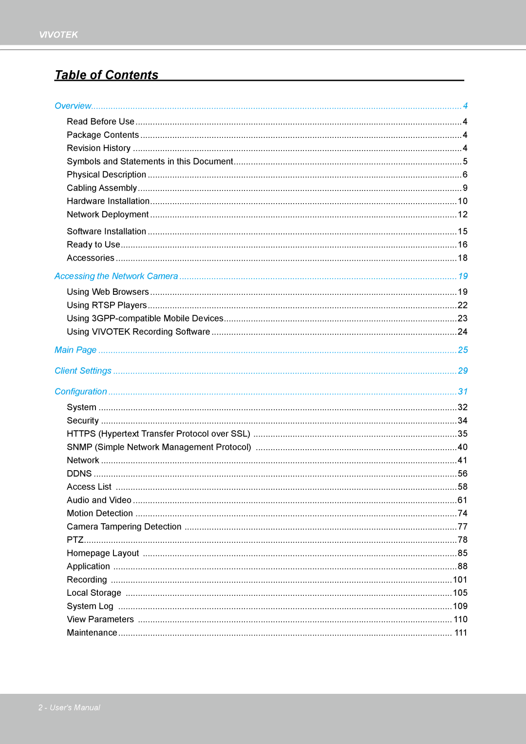 Vivotek IP8361 user manual Table of Contents 