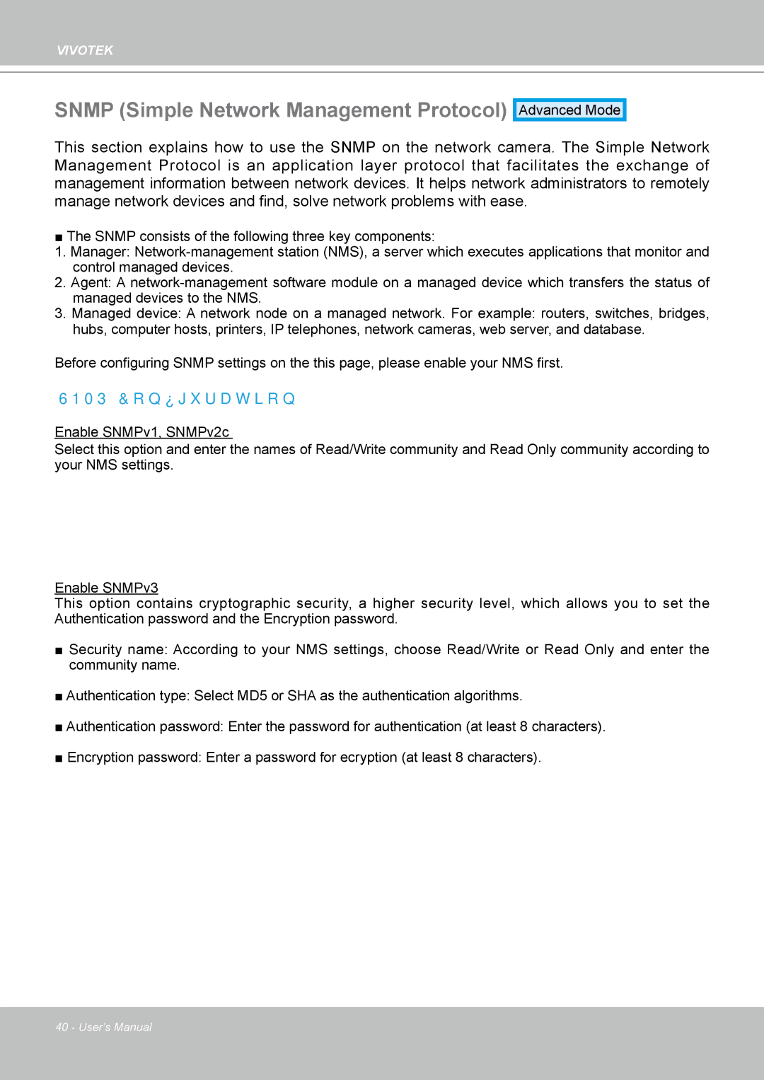 Vivotek IP8361 user manual Snmp Simple Network Management Protocol, Snmp Configuration 