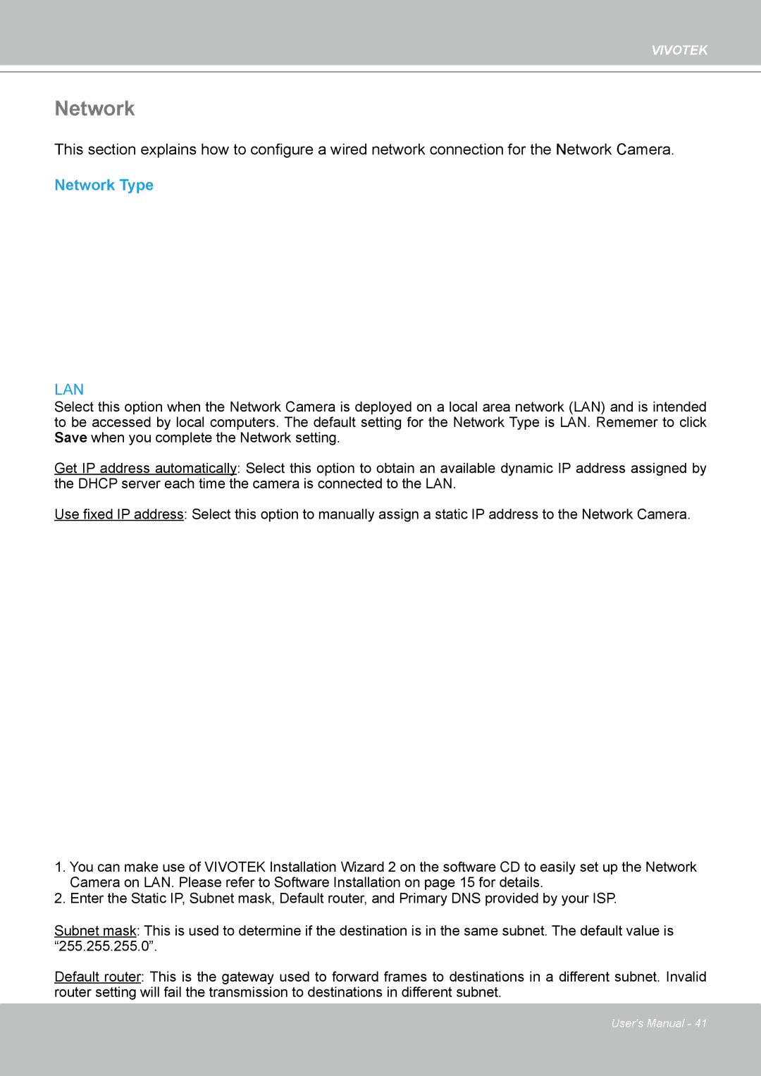 Vivotek IP8361 user manual Network Type 