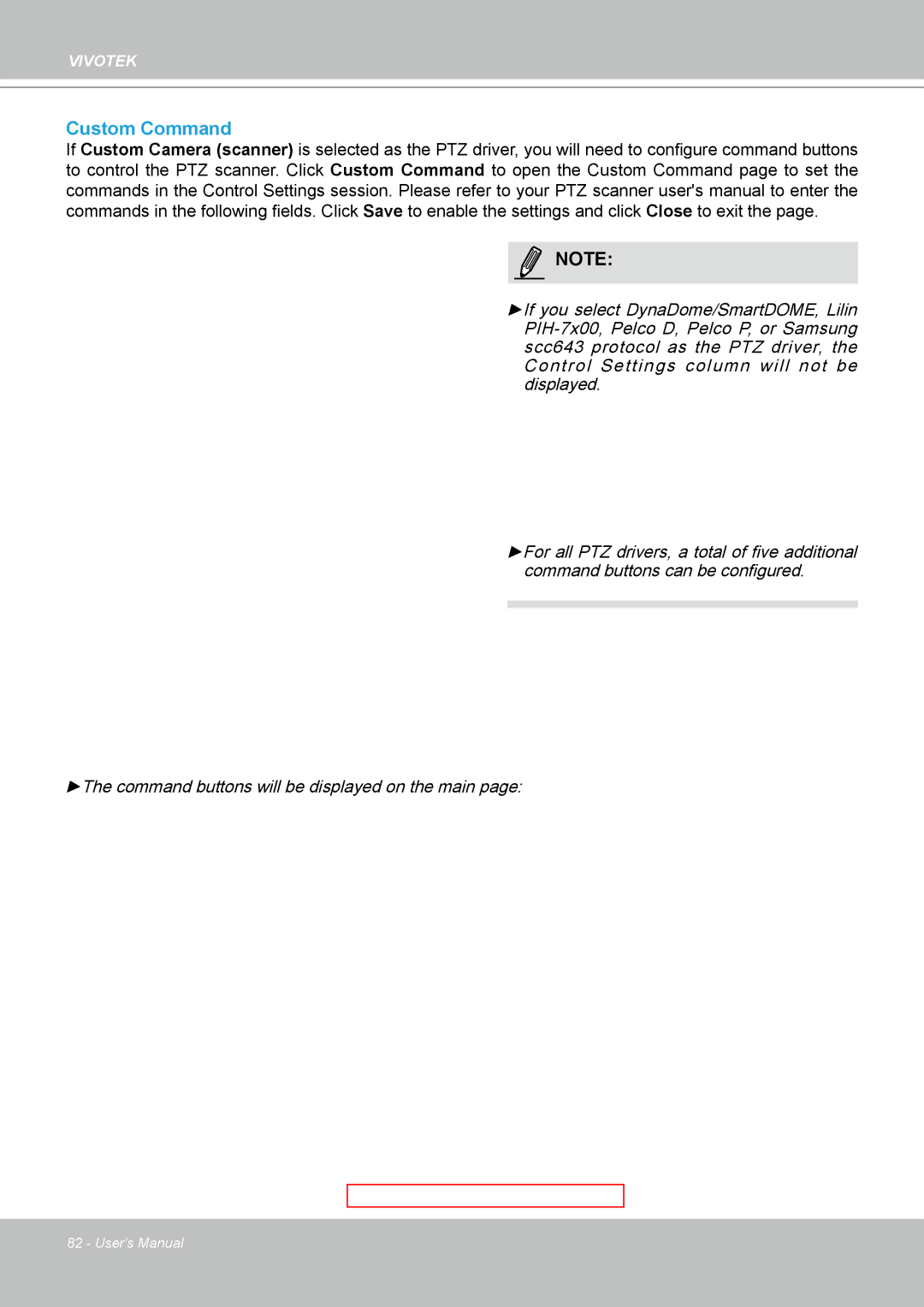 Vivotek IP8361 user manual Custom Command 