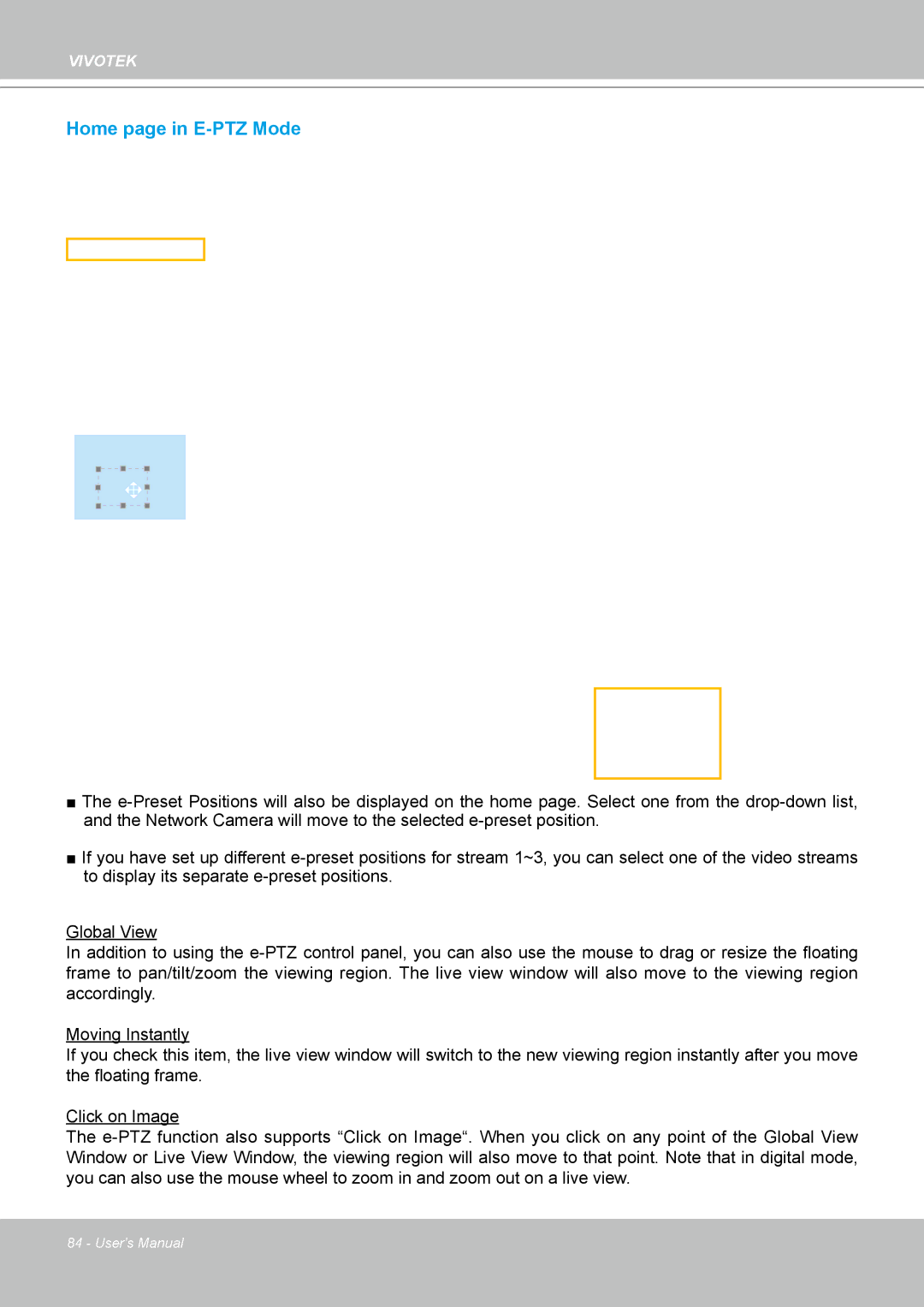 Vivotek IP8361 user manual Home page in E-PTZ Mode 