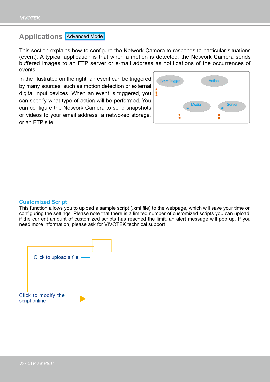 Vivotek IP8361 user manual Applications, Customized Script 