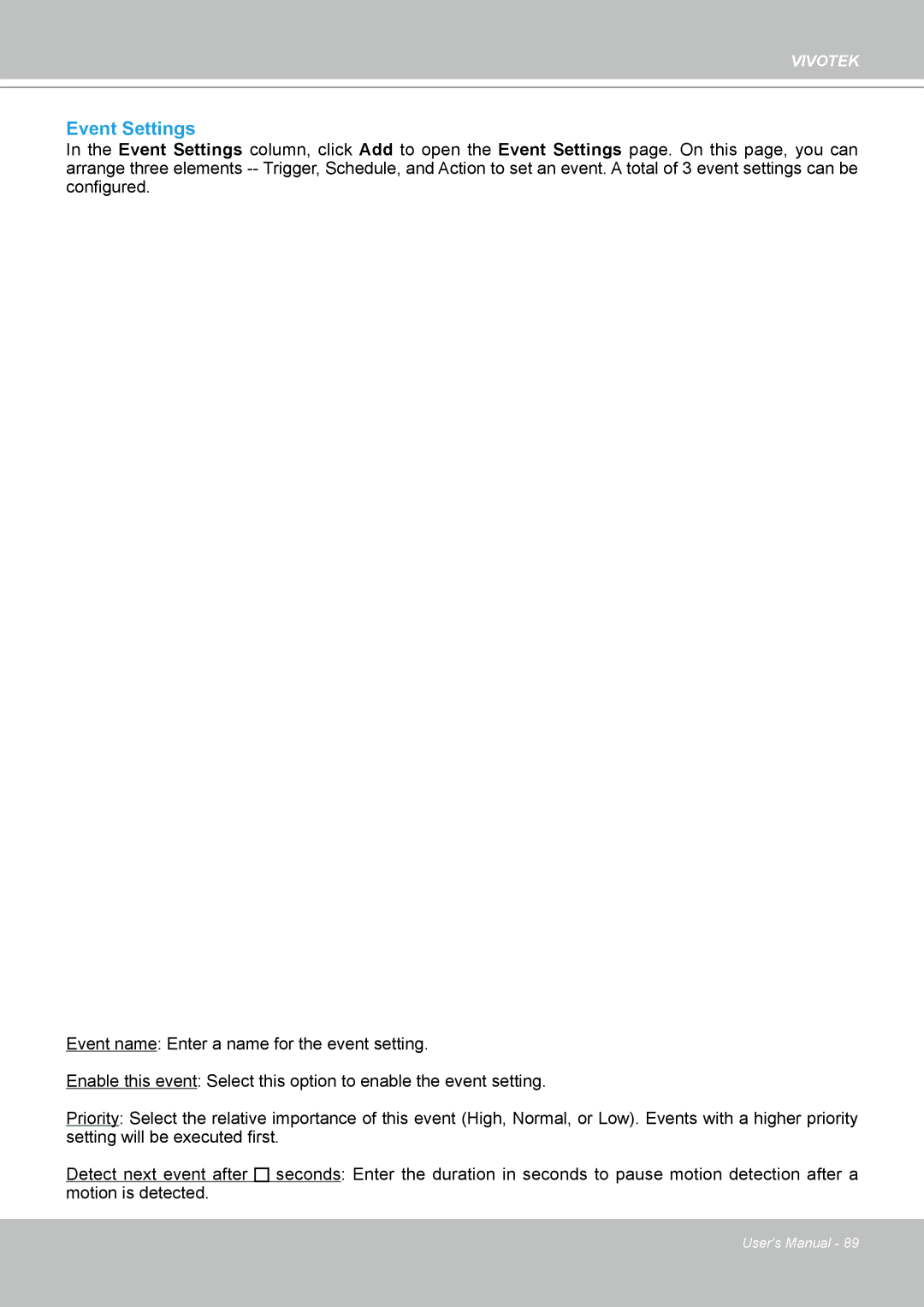 Vivotek IP8361 user manual Event Settings 