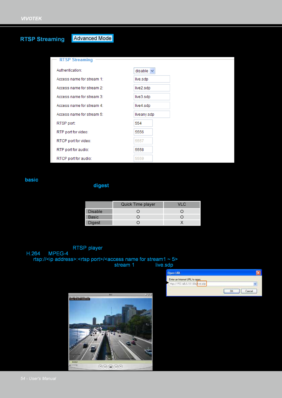Vivotek IP8361 user manual RTSP Streaming Advanced Mode 