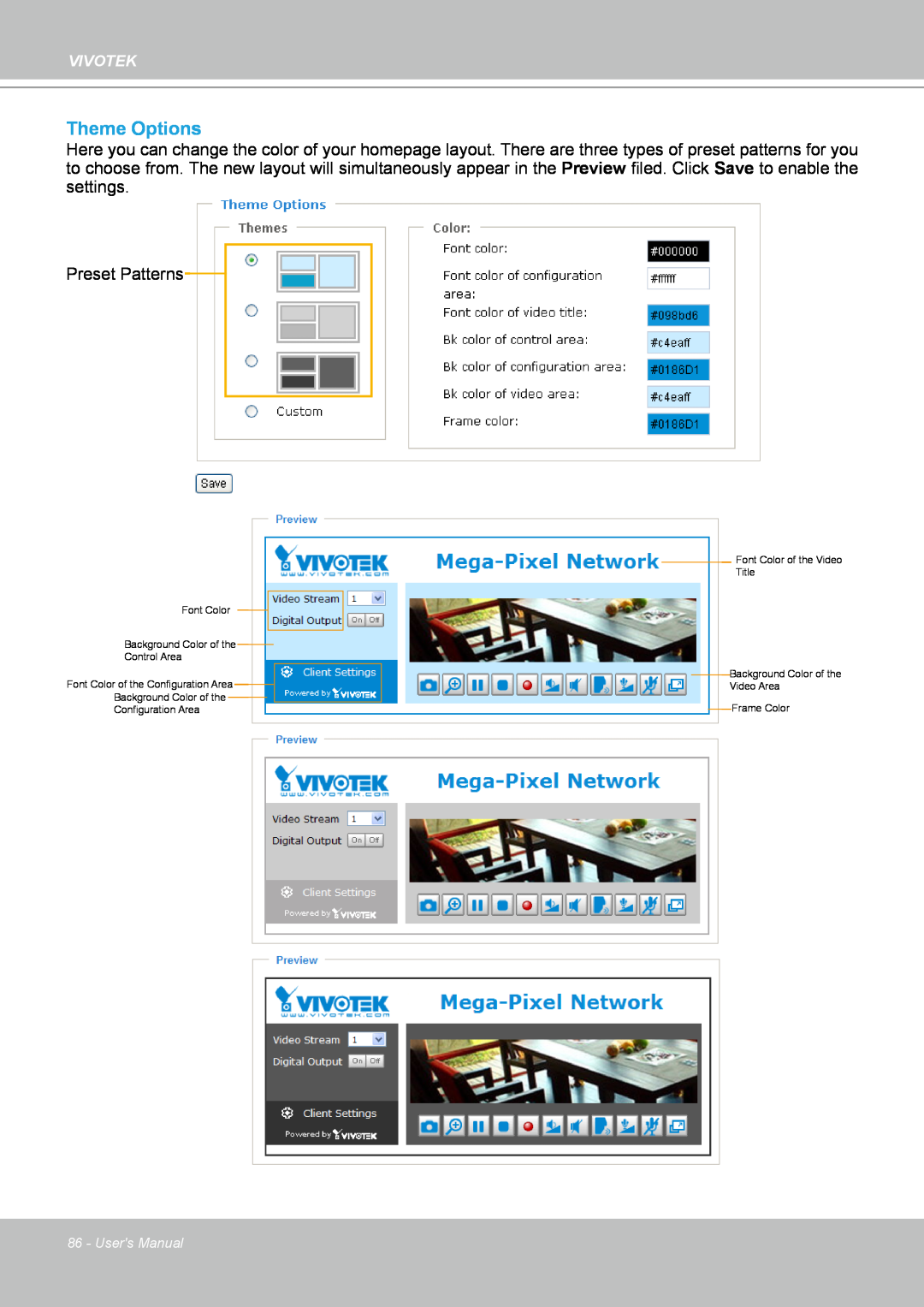 Vivotek IP8361 user manual Theme Options 