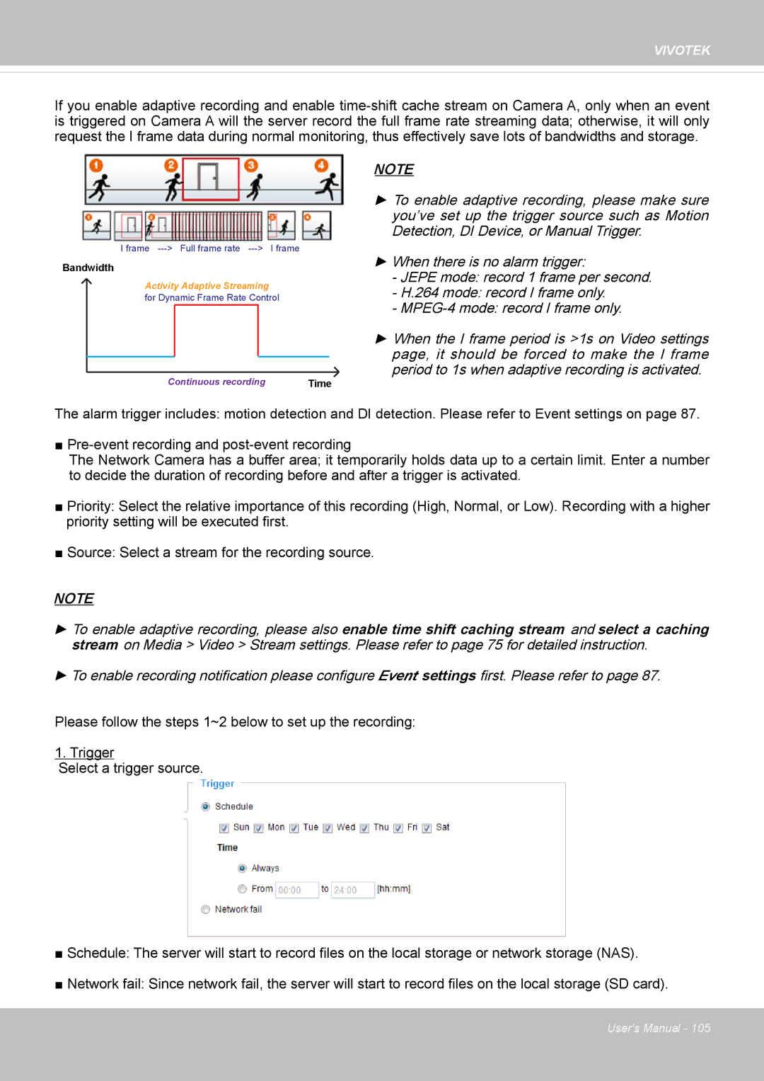 Vivotek IP8362 manual Continuous recording 