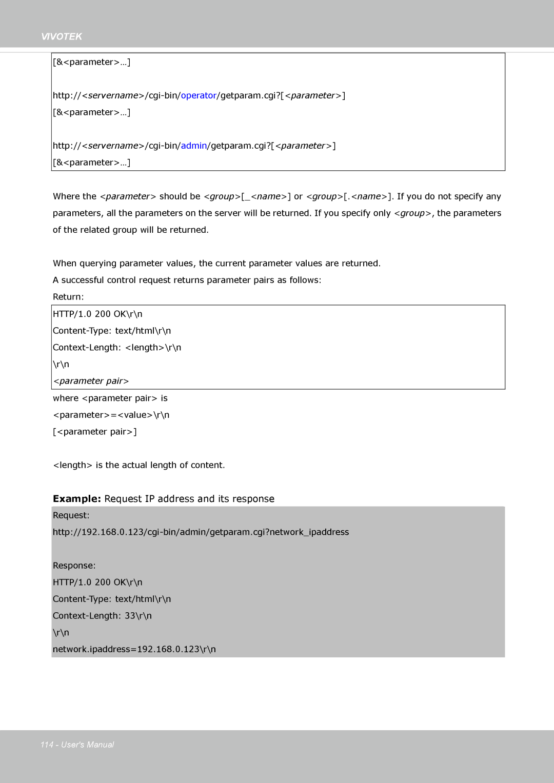 Vivotek IP8362 manual Example Request IP address and its response 