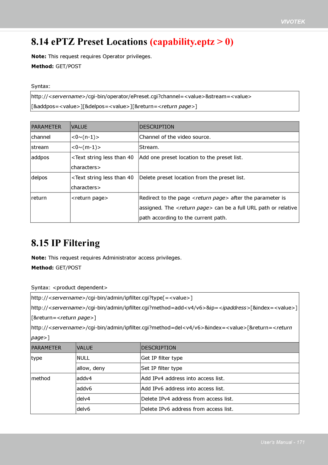 Vivotek IP8362 manual EPTZ Preset Locations capability.eptz, IP Filtering 