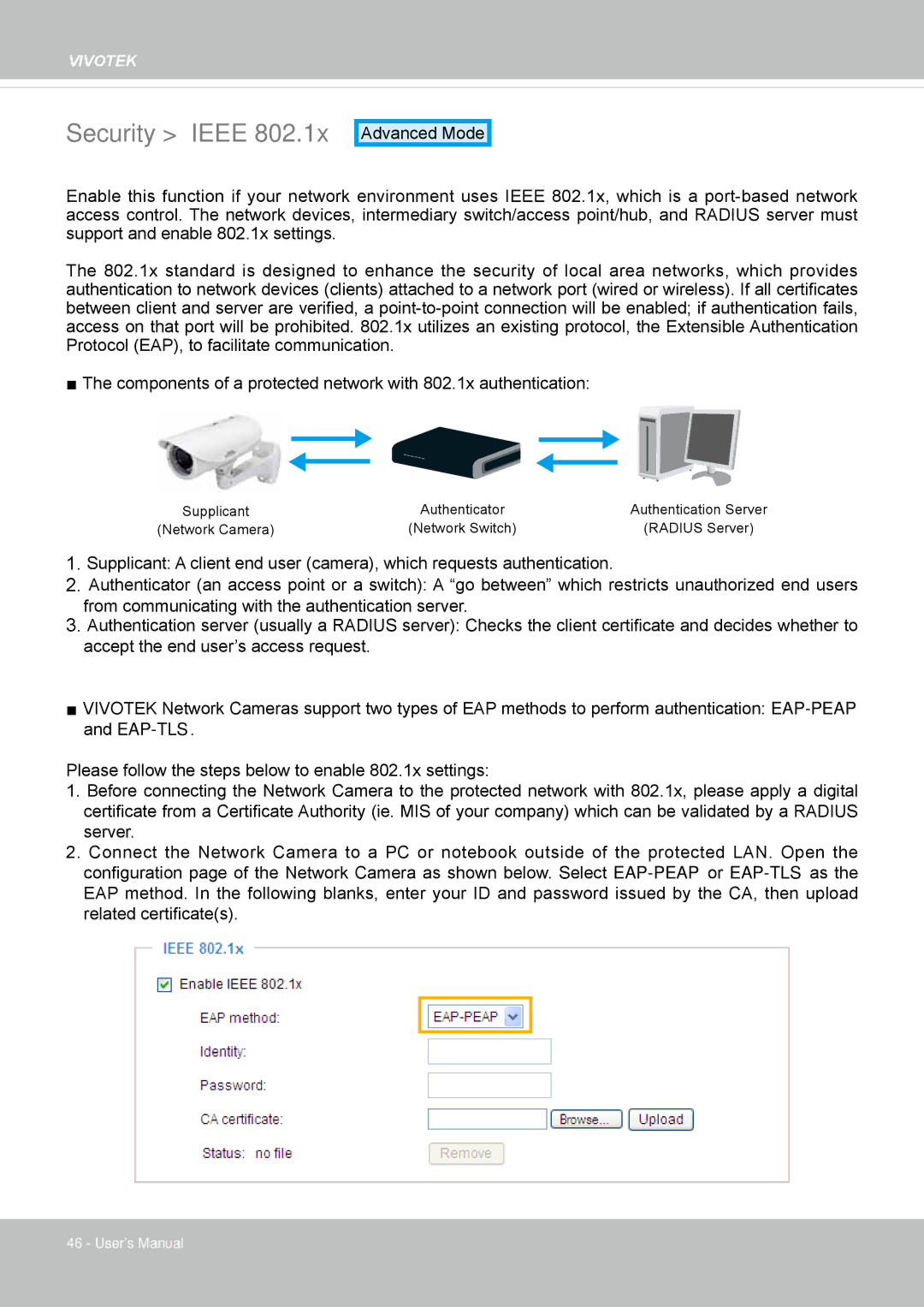 Vivotek IP8362 manual Security Ieee 