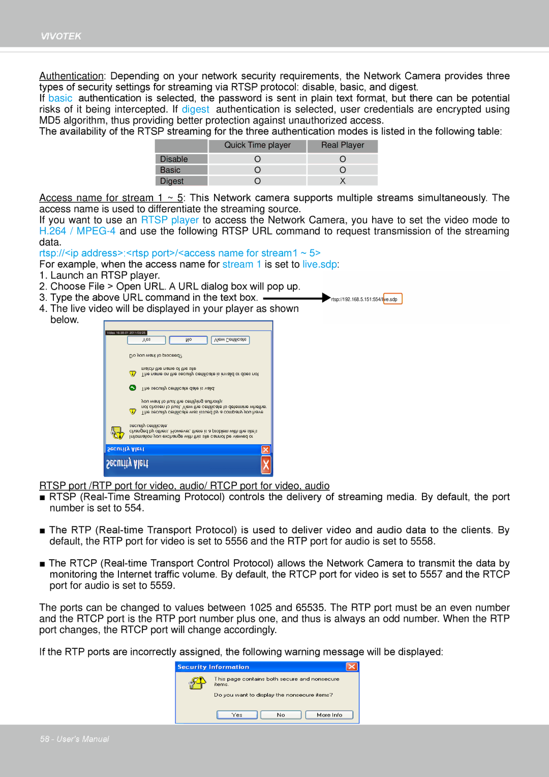 Vivotek IP8362 manual Disable Basic Digest 