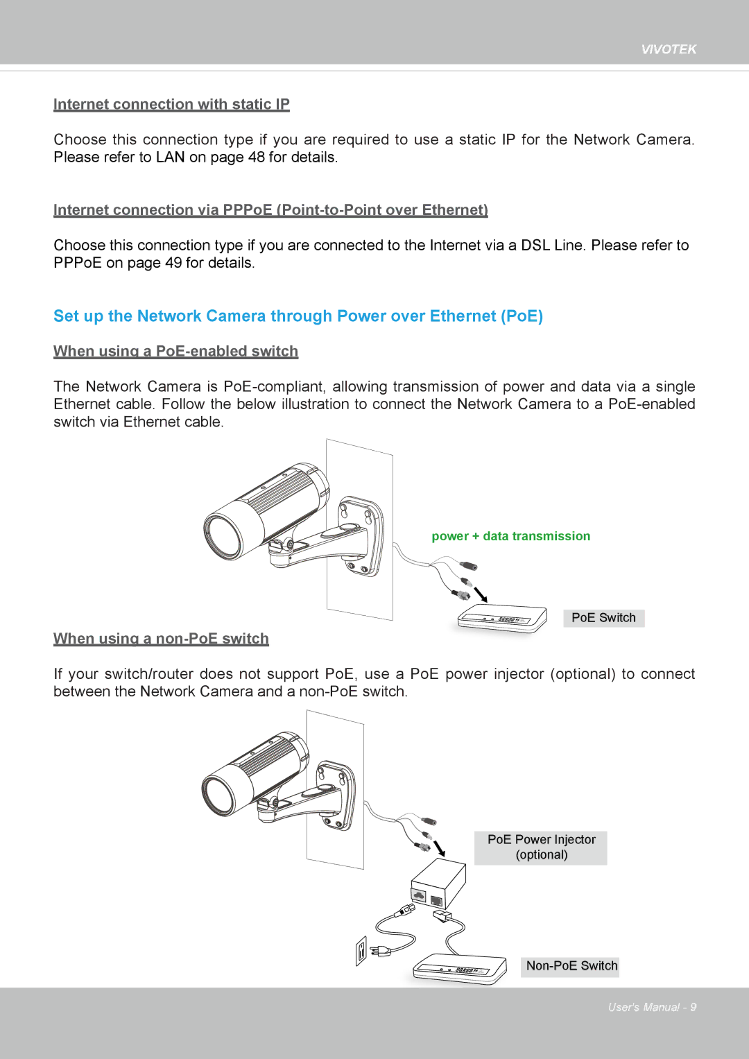 Vivotek IP8362 manual Set up the Network Camera through Power over Ethernet PoE 