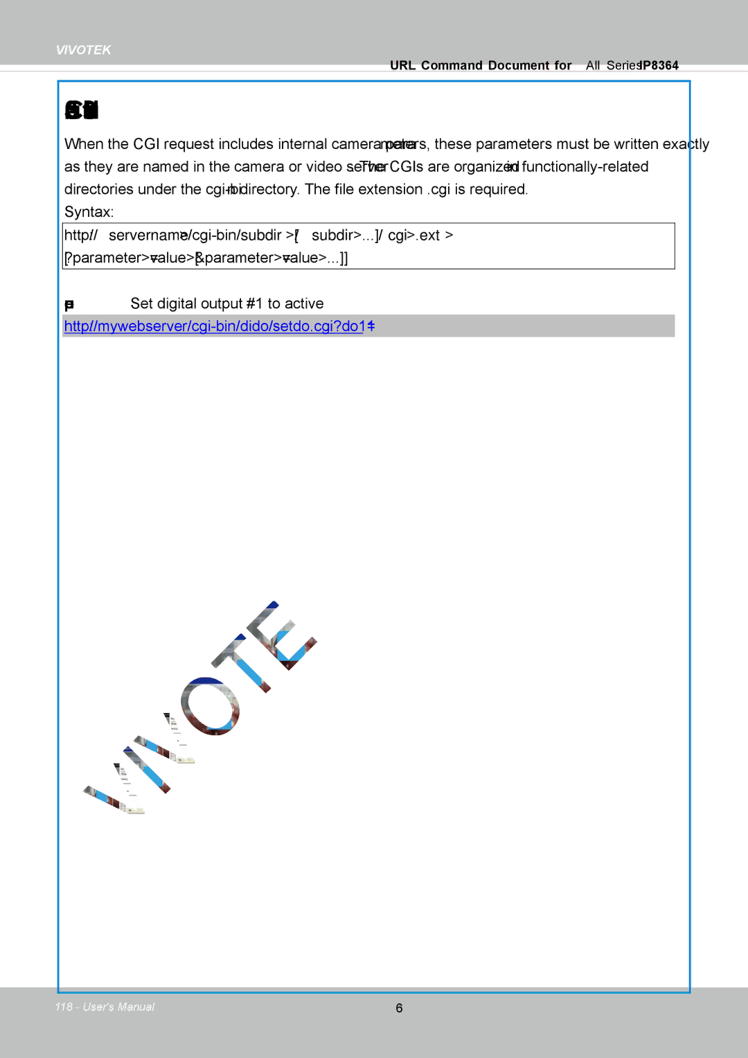 Vivotek IP8364-C user manual General CGI URL Syntax and Parameters 