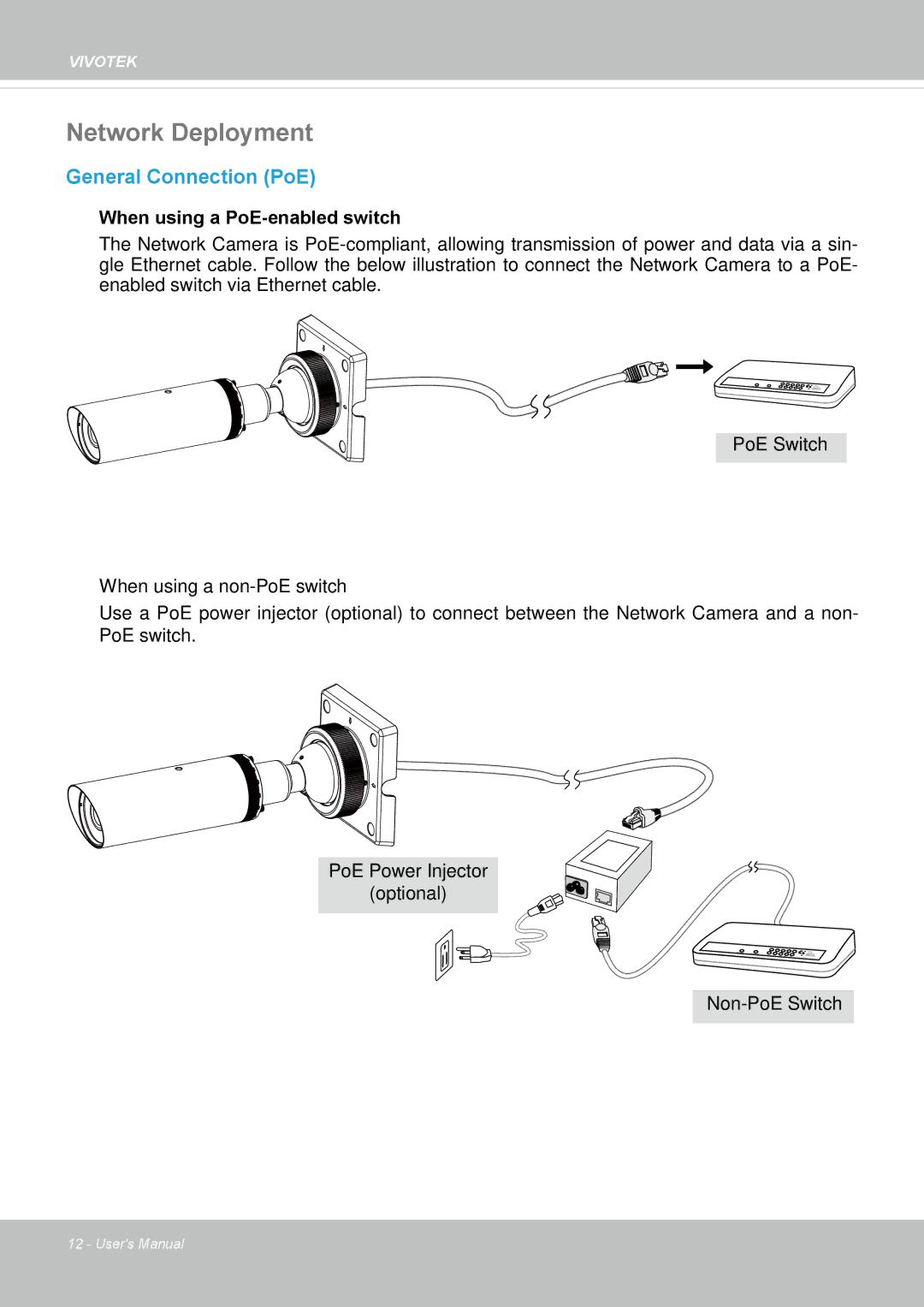 Vivotek IP8364-C user manual Network Deployment, General Connection PoE 