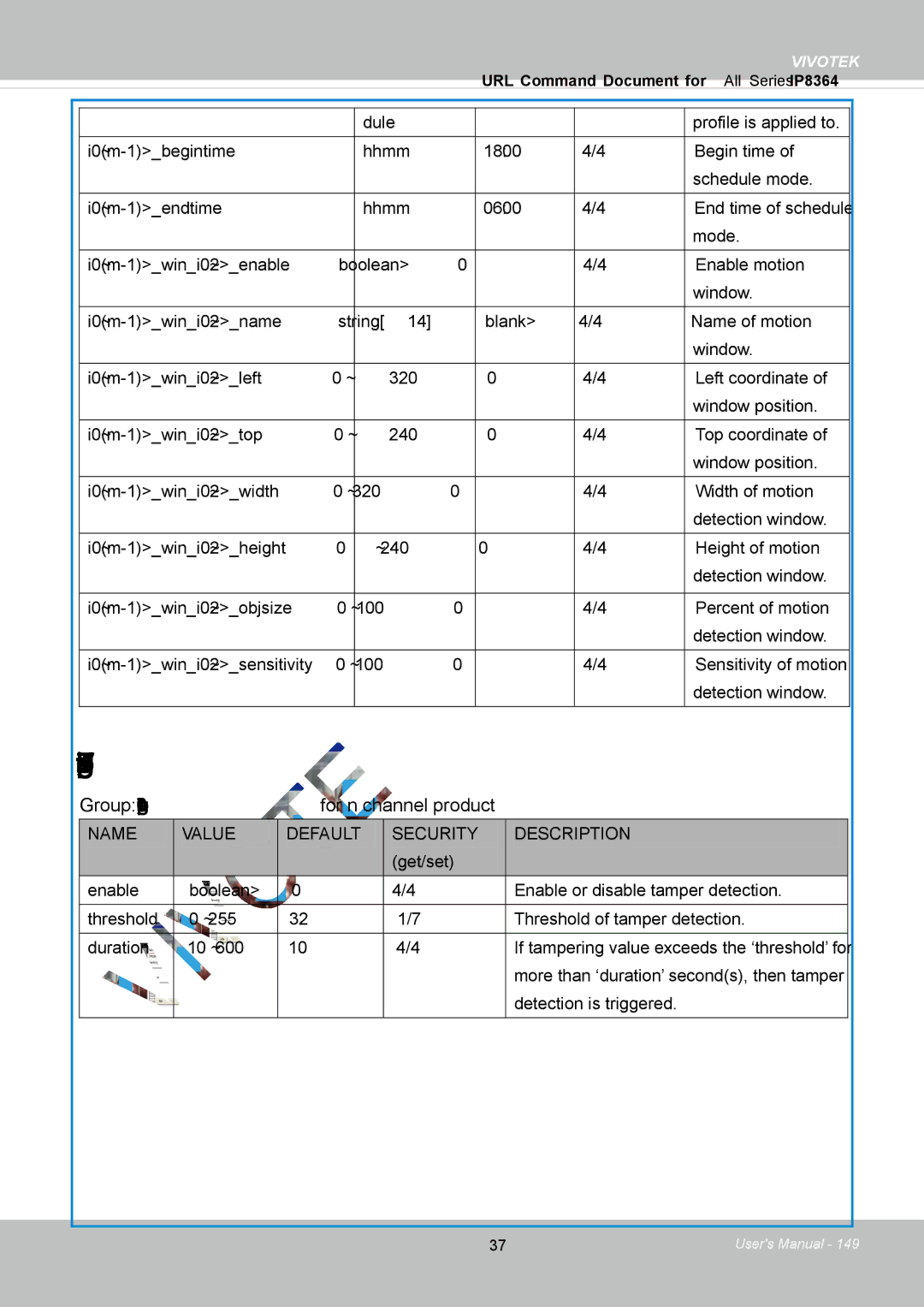 Vivotek IP8364-C user manual Tampering detection settings, Group tamperingc0~n-1for n channel product 