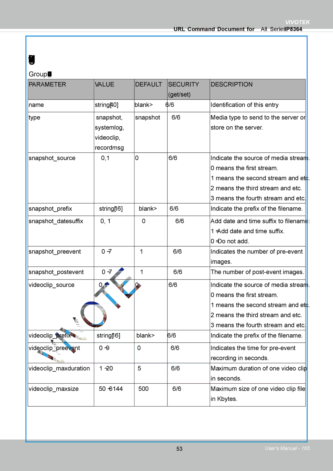 Vivotek IP8364-C user manual Media setting for event action, Group mediai0~4 