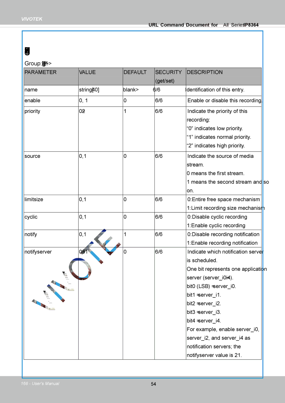 Vivotek IP8364-C user manual Recording, Group recordingi0~1 