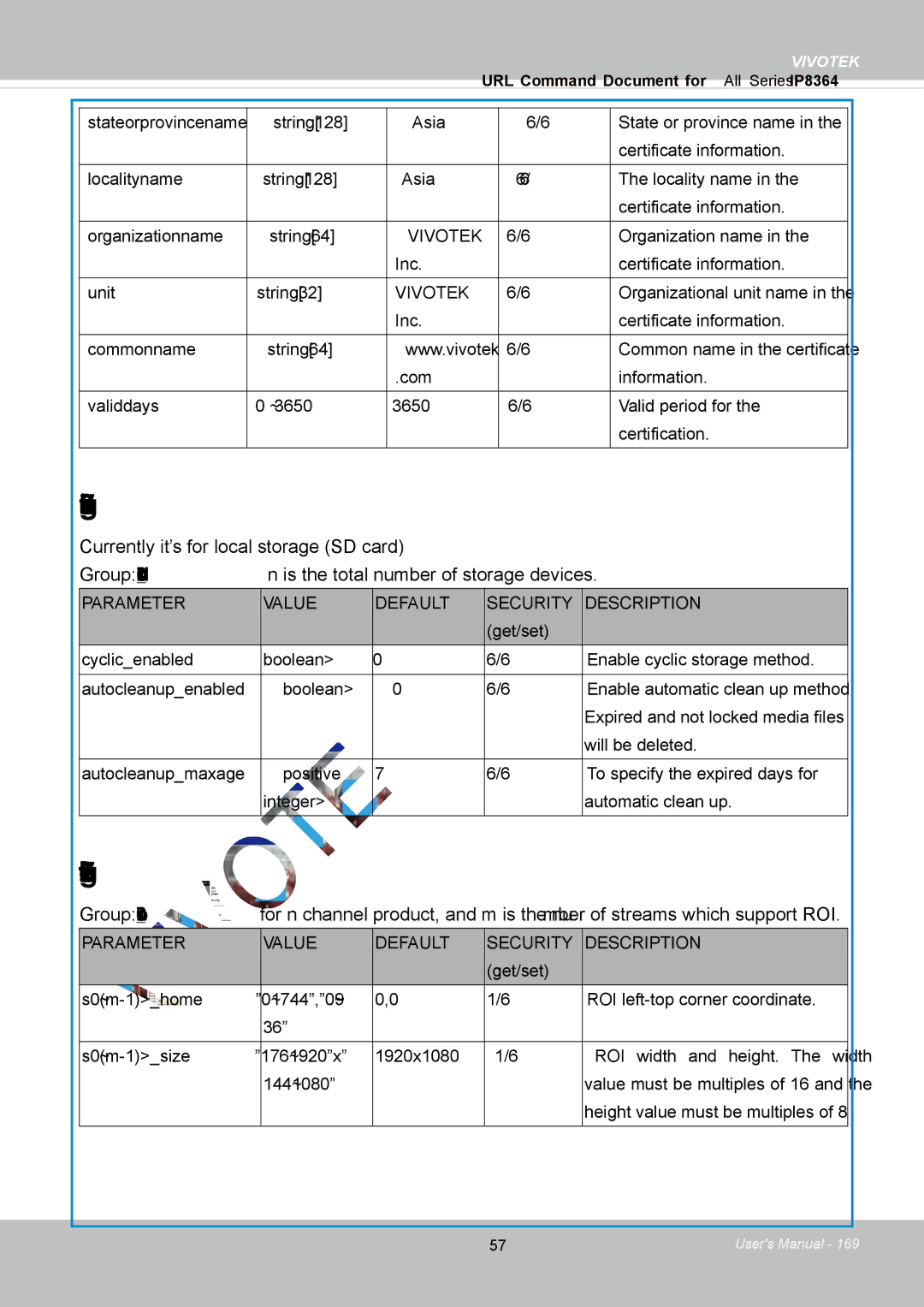 Vivotek IP8364-C user manual Storage management setting, Region of interest 