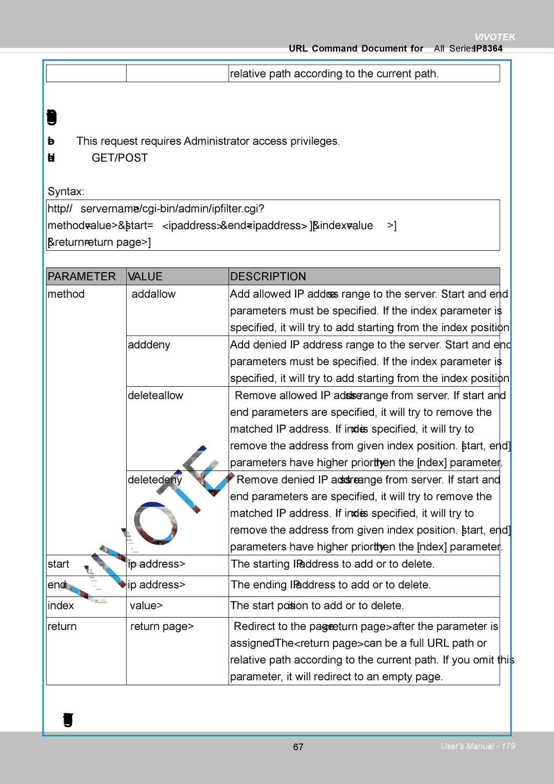 Vivotek IP8364-C user manual IP Filtering for Onvif 