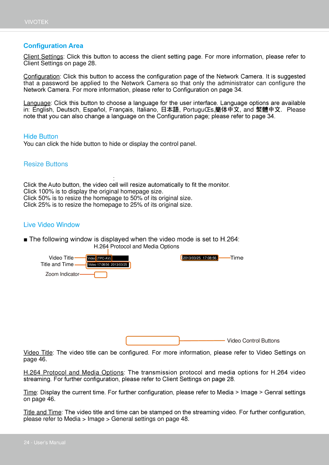 Vivotek IP8364-C user manual Configuration Area, Resize Buttons 