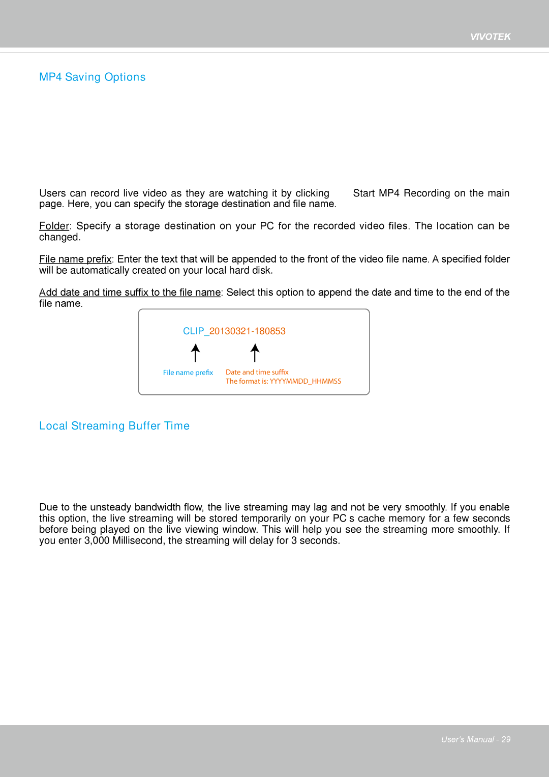 Vivotek IP8364-C user manual MP4 Saving Options 