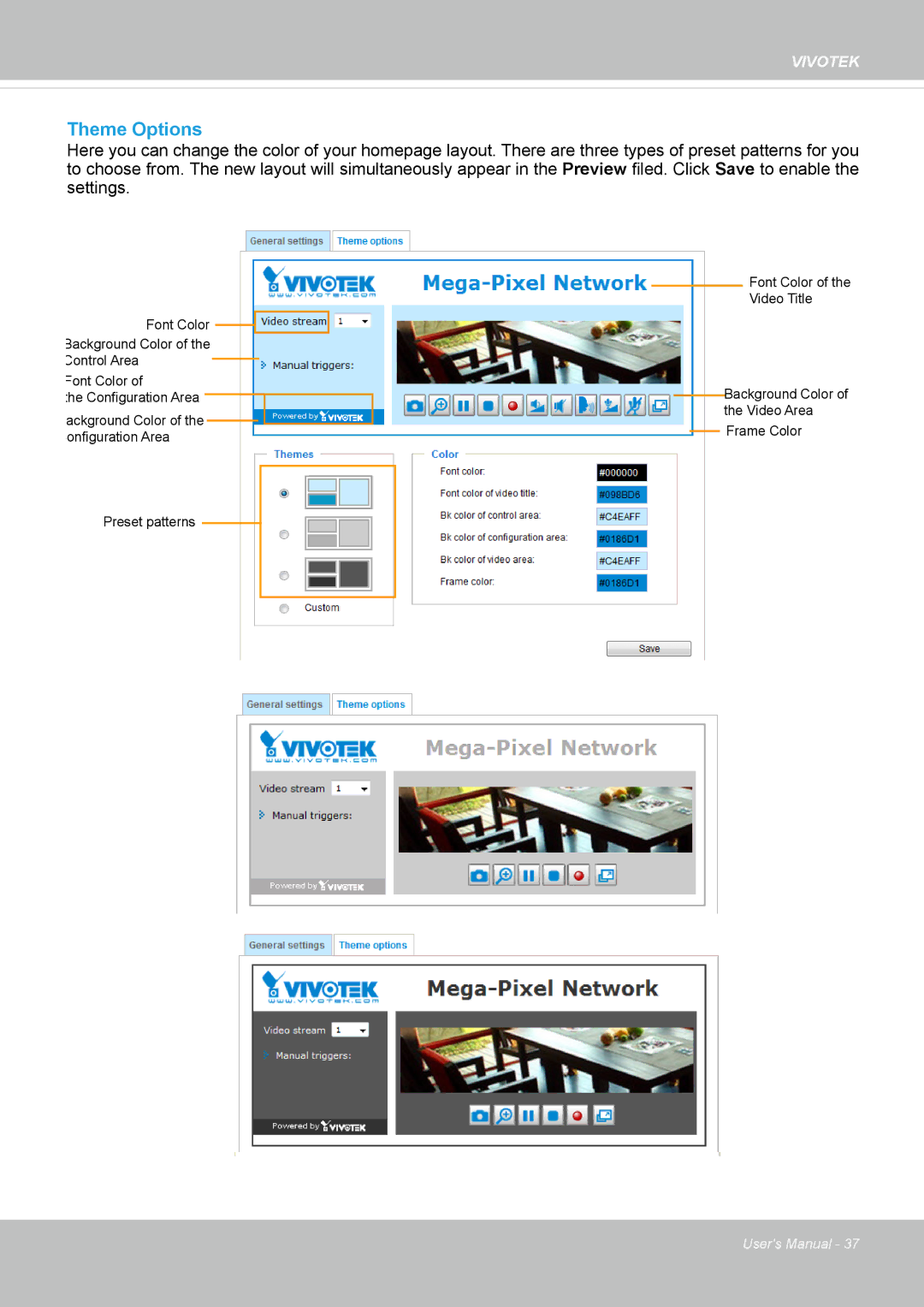 Vivotek IP8364-C user manual Theme Options 