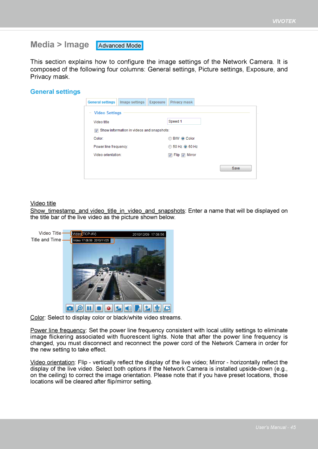 Vivotek IP8364-C user manual Media Image, General settings 