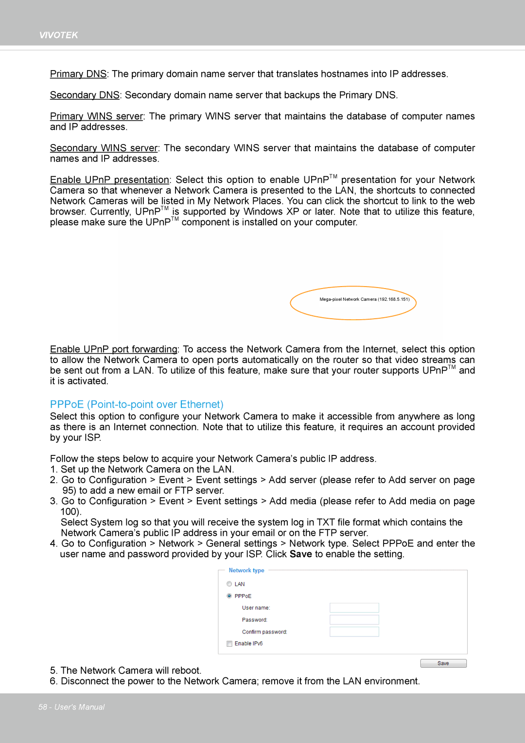 Vivotek IP8364-C user manual PPPoE Point-to-point over Ethernet 