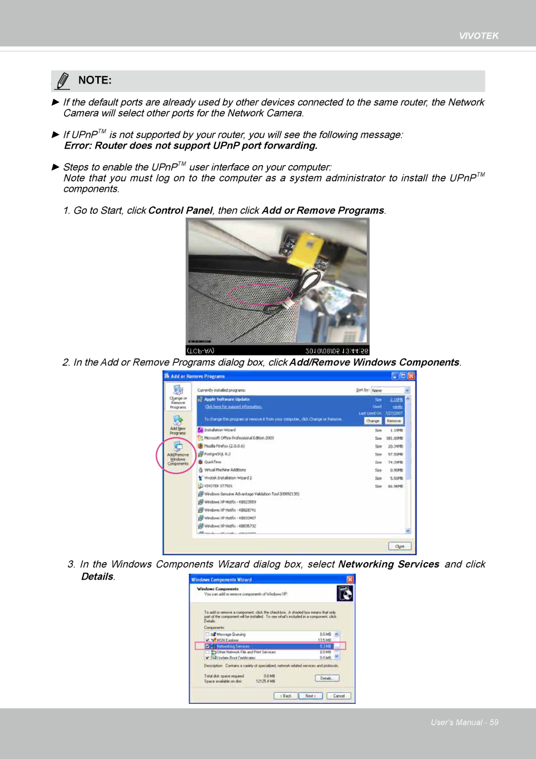 Vivotek IP8364-C user manual Error Router does not support UPnP port forwarding 