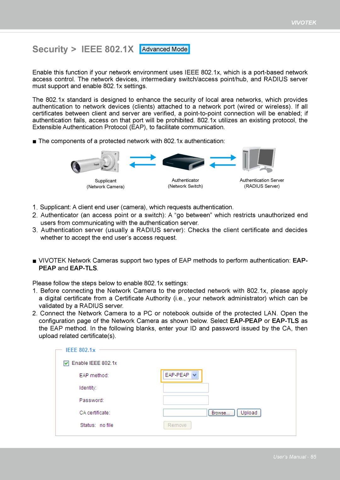 Vivotek IP8364-C user manual Security Ieee 