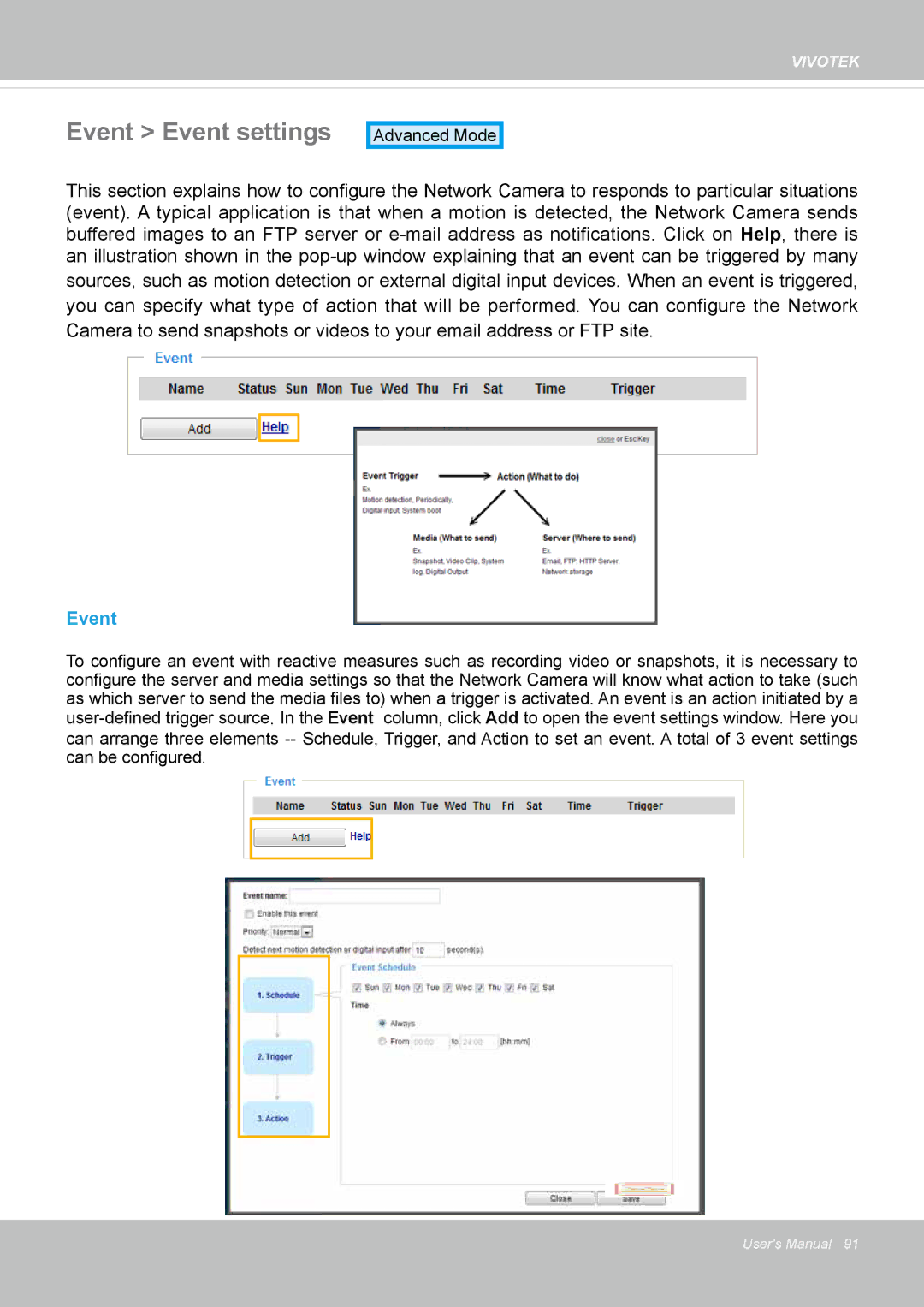 Vivotek IP8364-C user manual Event Event settings 