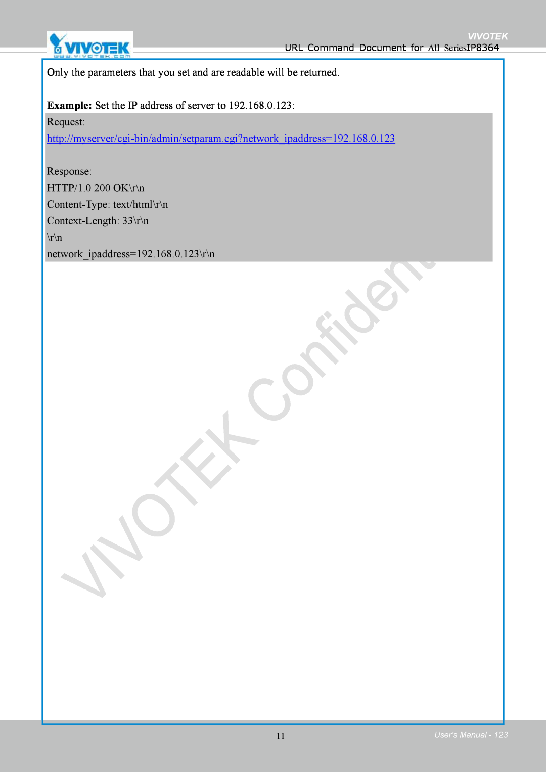 Vivotek IP8364-C user manual Response 