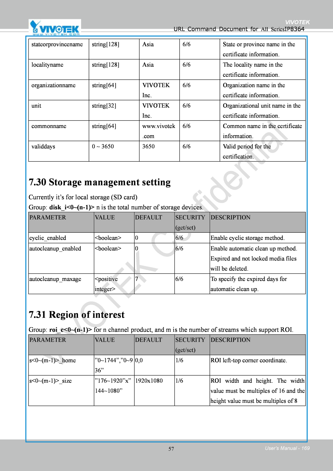 Vivotek IP8364-C user manual Storage management setting, Region of interest 