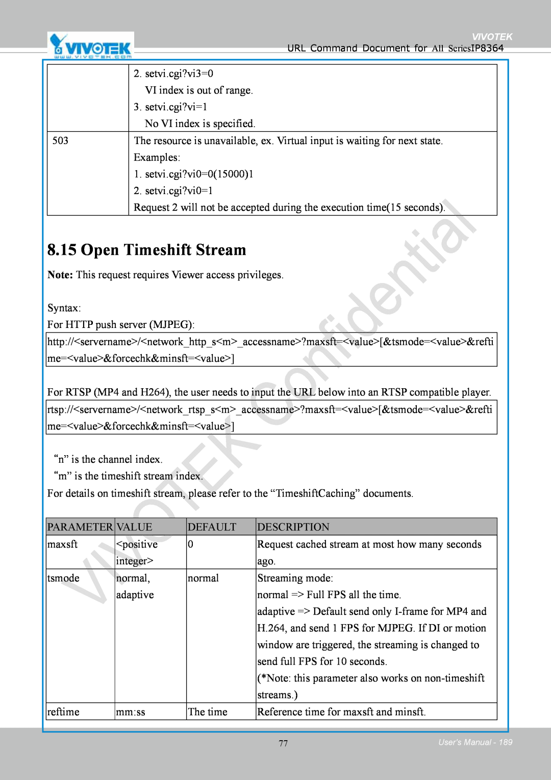 Vivotek IP8364-C user manual Open Timeshift Stream 