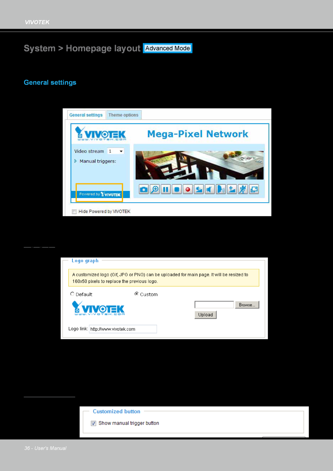 Vivotek IP8364-C user manual System > Homepage layout, General settings 