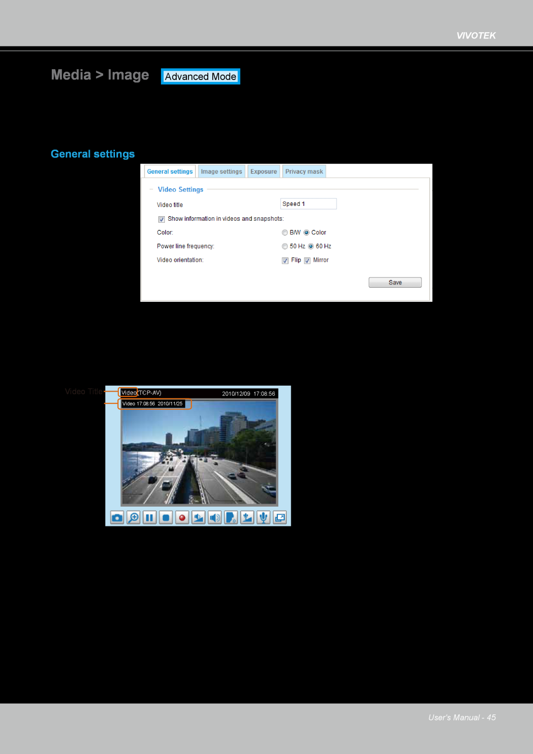 Vivotek IP8364-C user manual Media > Image, General settings 