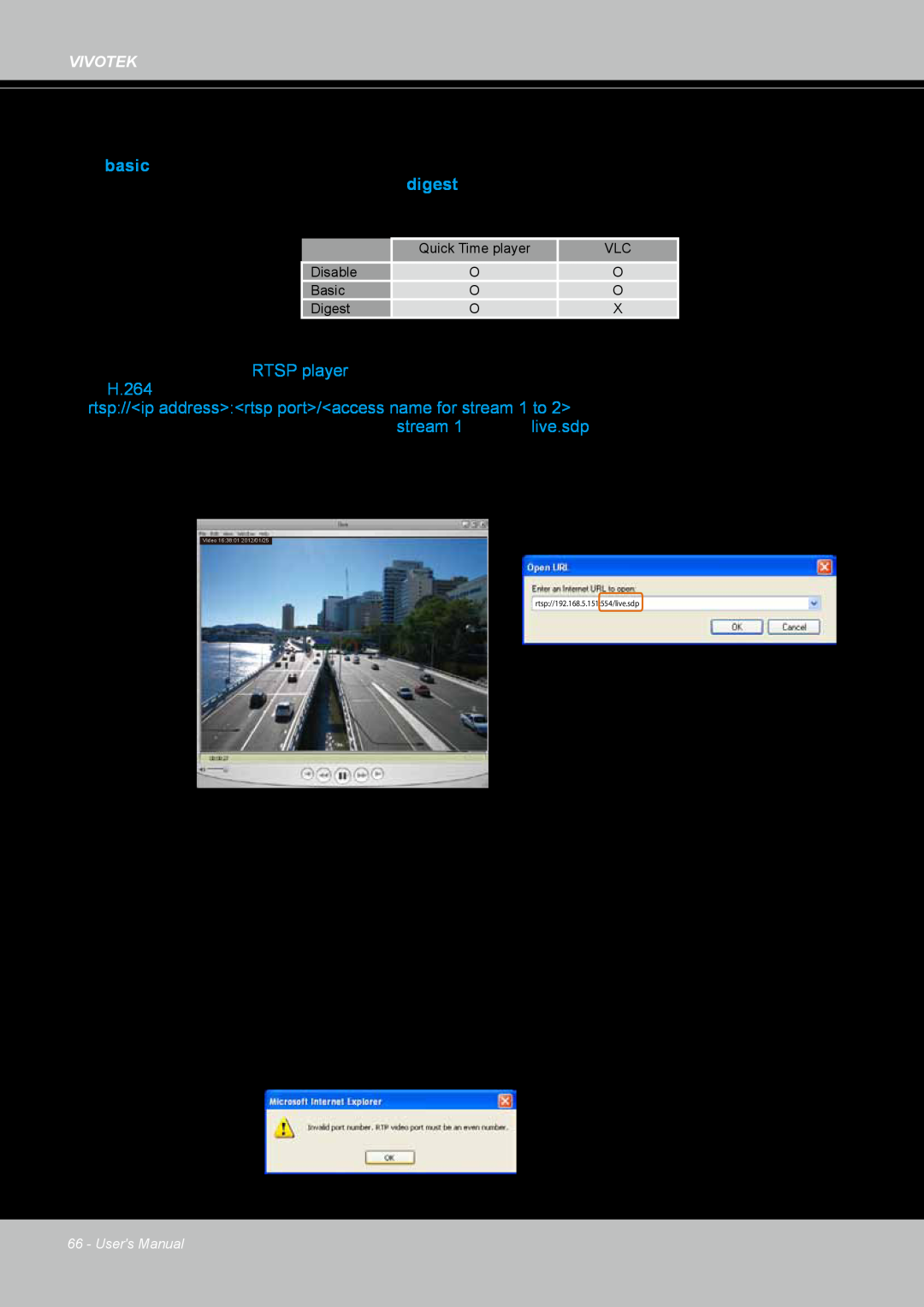 Vivotek IP8364-C user manual Launch an RTSP player 
