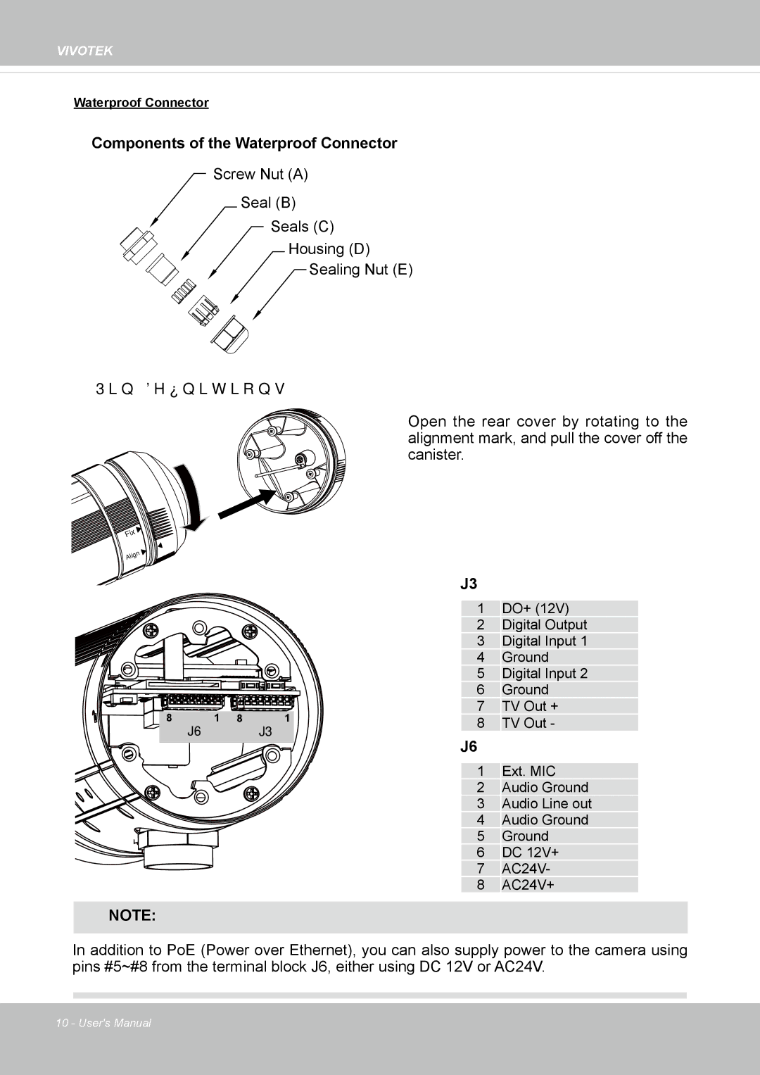 Vivotek IP8372 user manual Components of the Waterproof Connector 