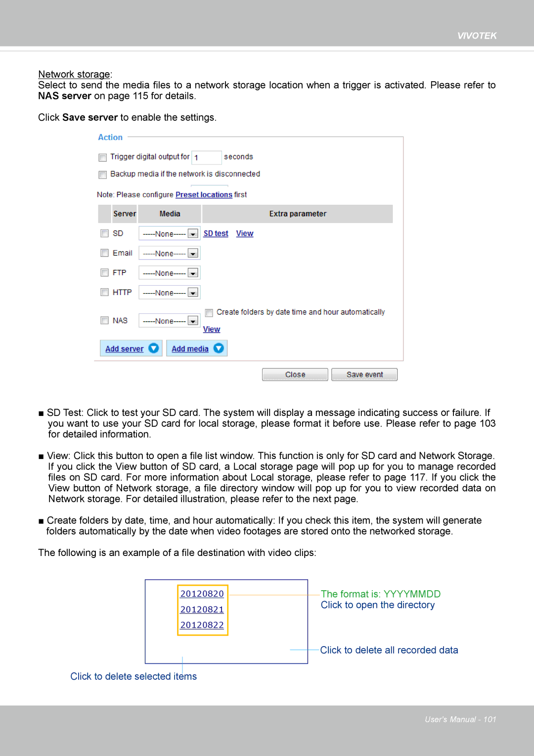 Vivotek IP8372 user manual Format is Yyyymmdd Click to open the directory 