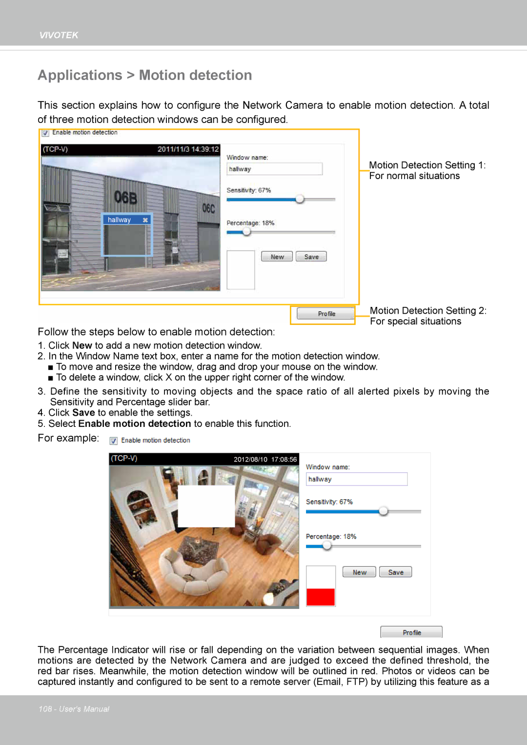 Vivotek IP8372 user manual Applications Motion detection 