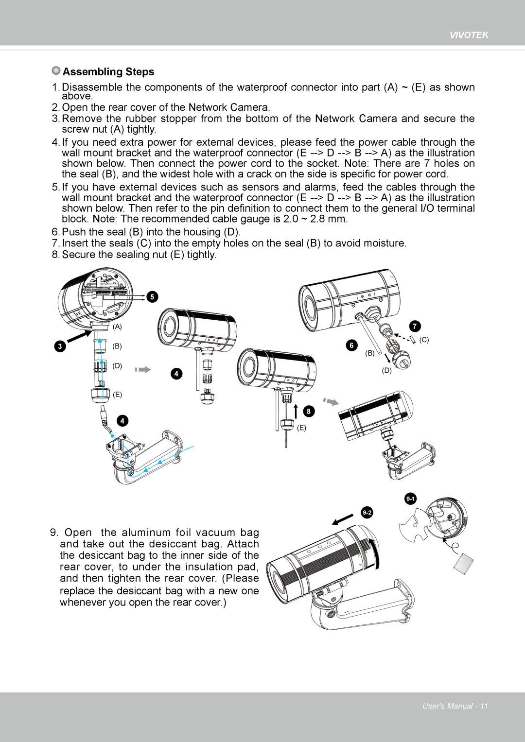 Vivotek IP8372 user manual Assembling Steps 